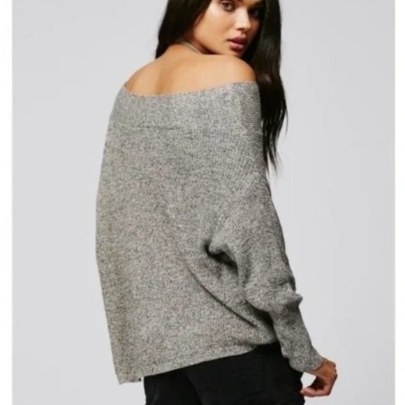 Free People Alana Off Shoulder Knit Gray Sweater - Picture 2 of 14